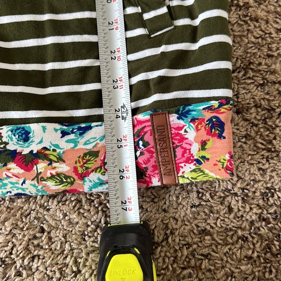 Ampersand Avenue Double Hood Hooded Sweatshirt Floral & Striped Green Medium - Picture 15 of 15